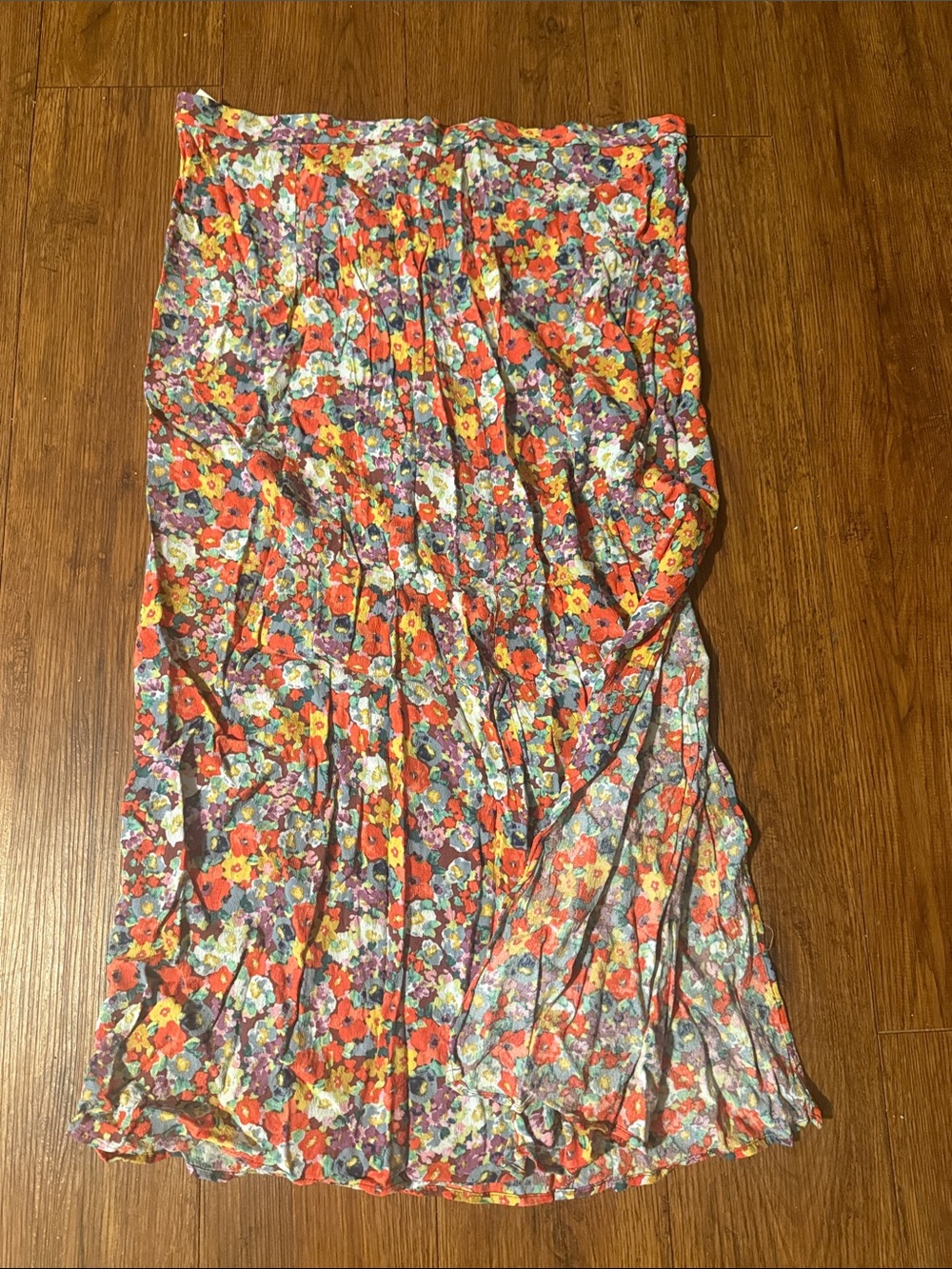 Floral Tiered Maxi Skirt in Red & Multi